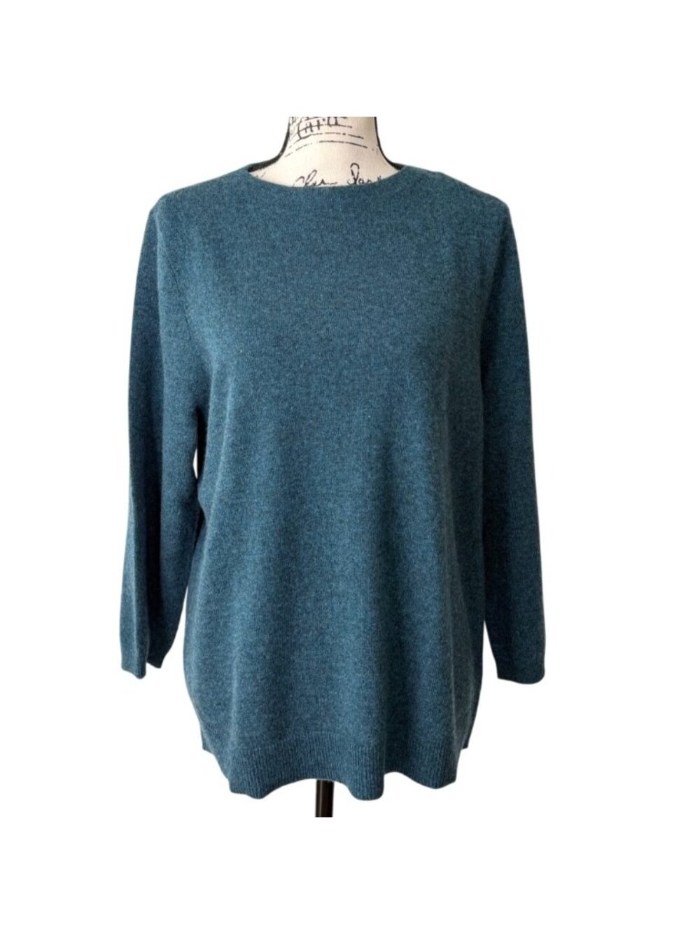Talbots Womens XL Pure Cashmere Wool Sweater Teal Blue Pullover Crew Neck NEW